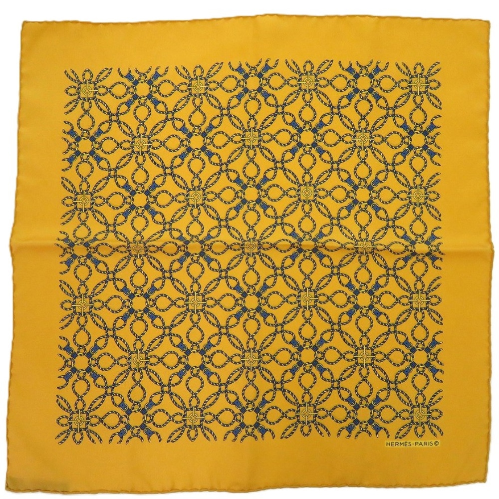 美品 プチカレ 縄柄 スカーフ シルク イエロー 0189【中古】 レディース