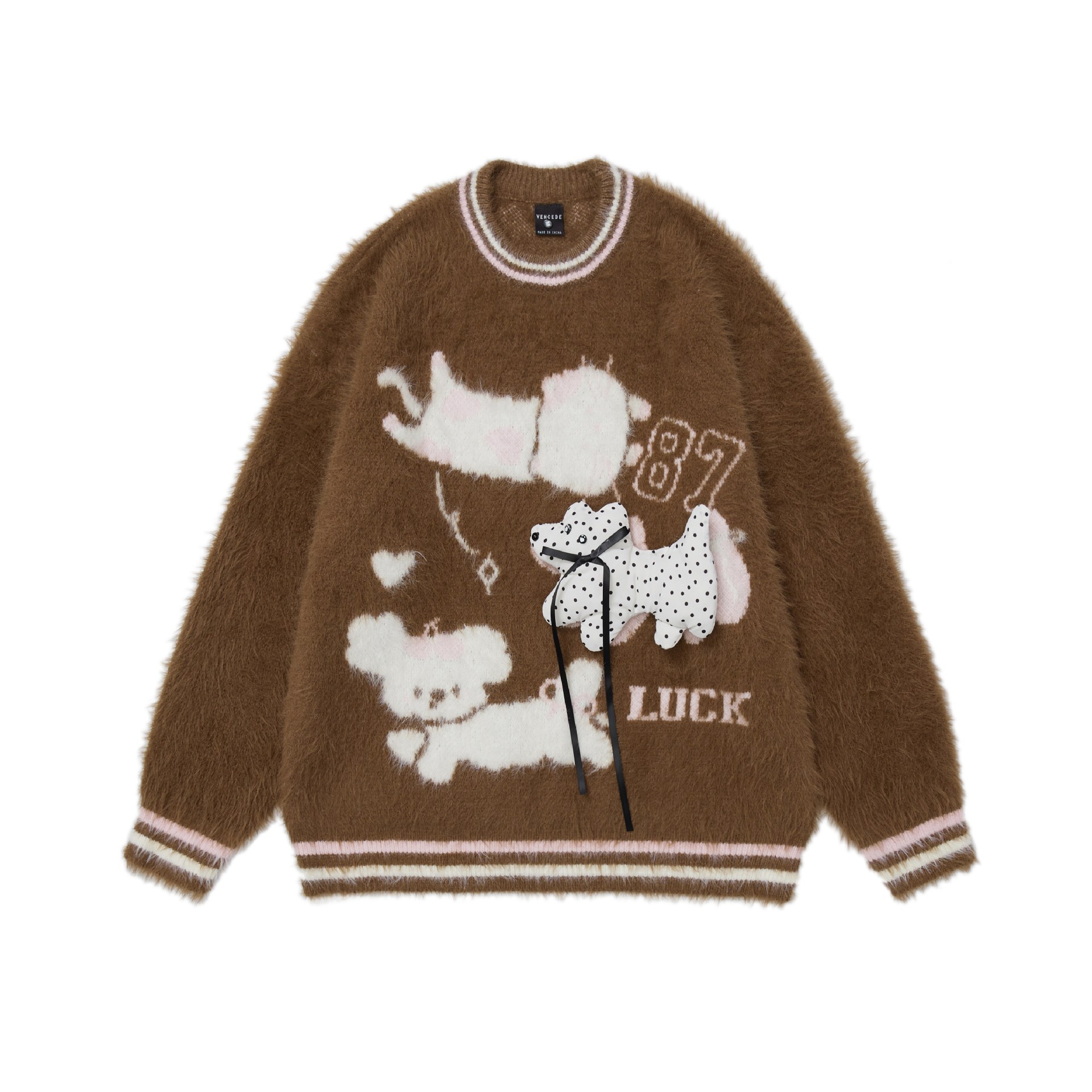 日本のかわいい猫のソフトワックスモヘアセーター女性用冬のゆるい怠惰なスタイル甘い女の子の年齢を減らす多用途セーター