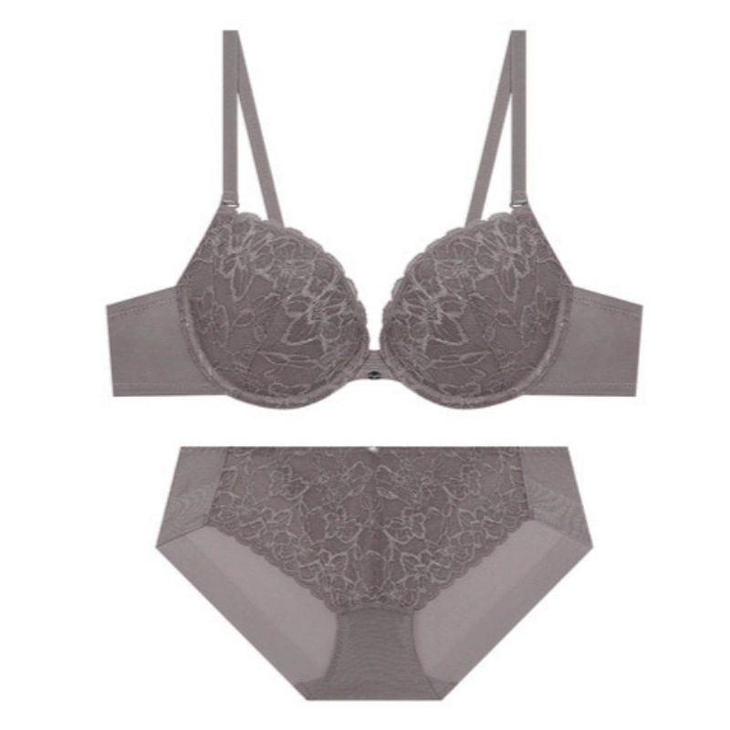 アデラ ディープV レース ブラ パンツ セット - ロジグレー 75A 90