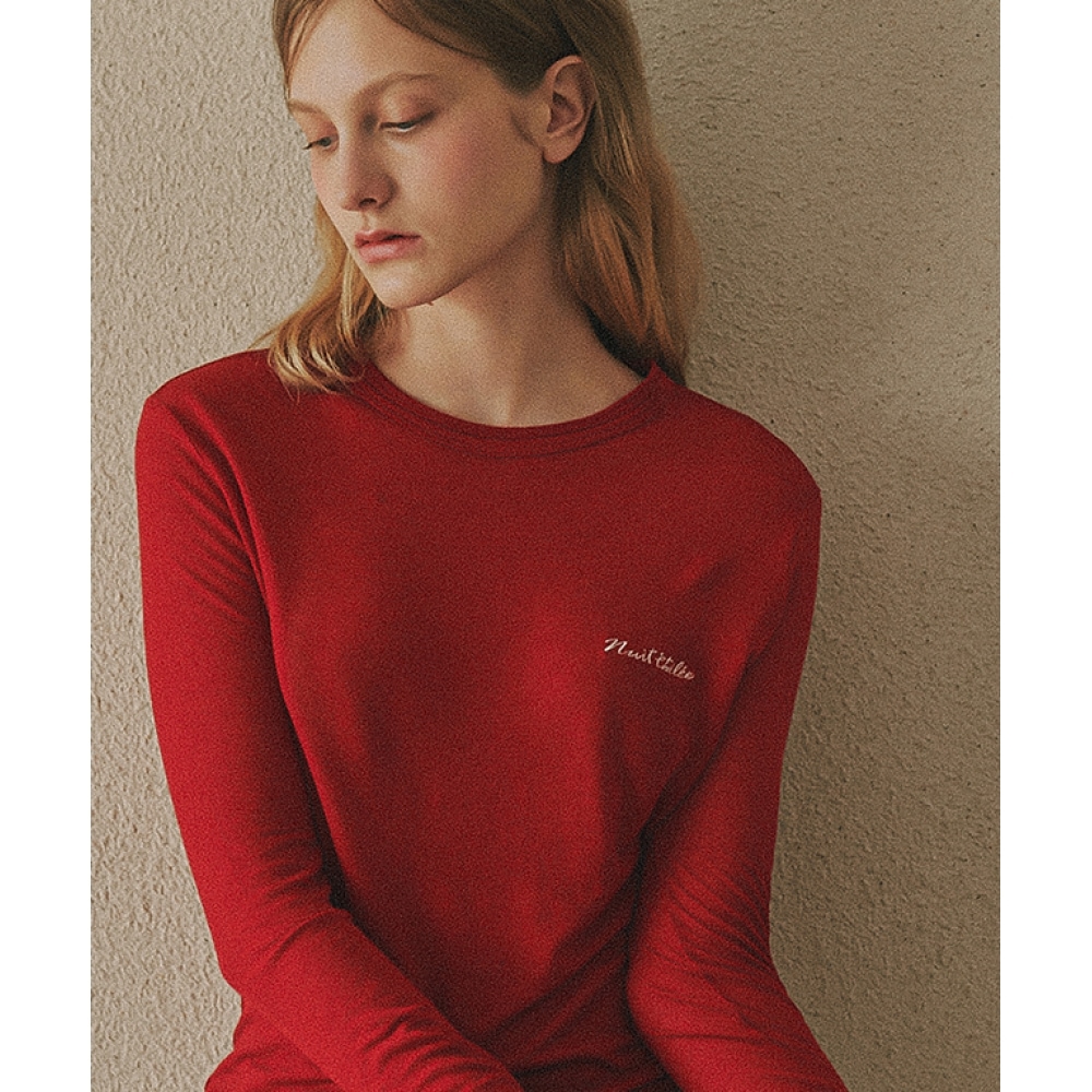 RONRON NUIT フラットウールテンセル長袖レッド