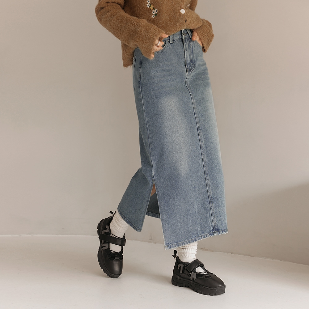 S-2XLノートンウォッシングデニムロングスカート