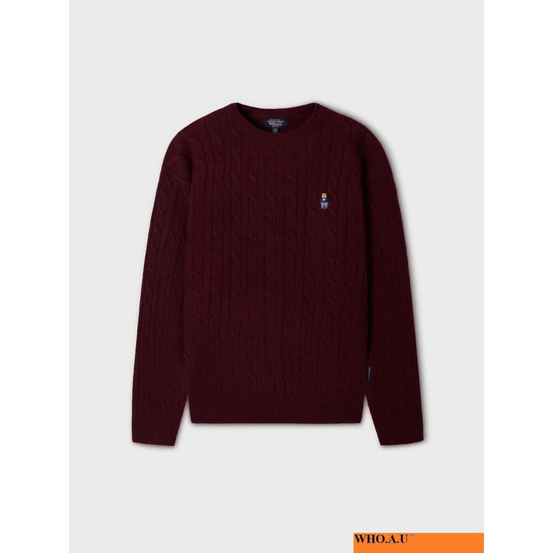 W.A.U Steve Cable Sweater(U)-BURGUNDY-WHKAF4911U