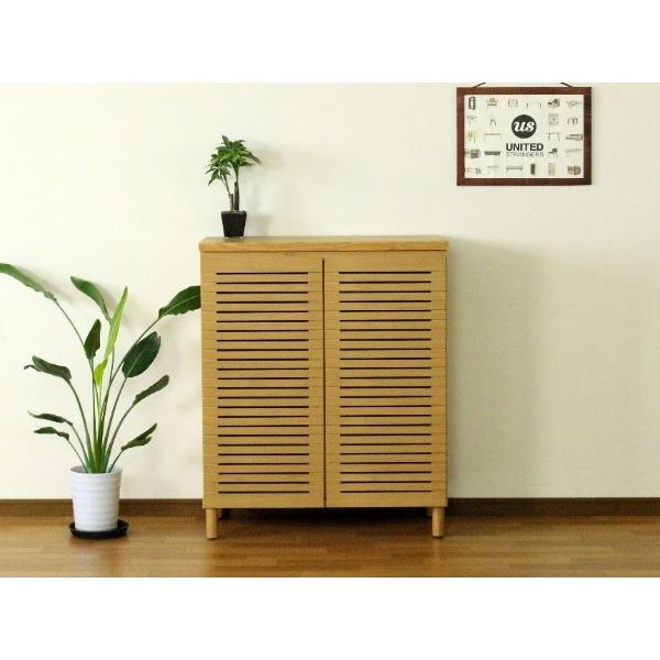 シューズキャビネット ロータイプ（ナチュラル） 高さ約90cmx幅約80cm [完成品］