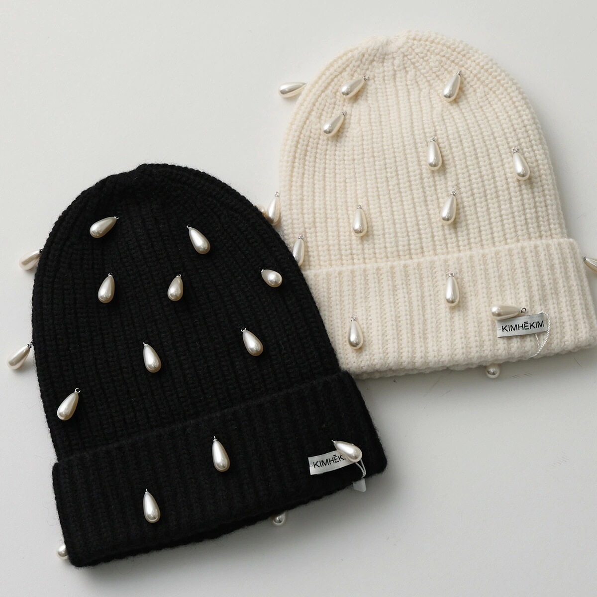 KIMHEKIM キムヘキム ニット帽 PEARL EMBELLISHED BEANIE ZF3HT01 レディース パール ビーニー ニットキャップ ウール リブ ロゴ 帽子 カラー2色