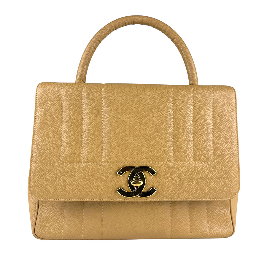 シャネル CHANEL ハンドバッグ マドモアゼル キャビアスキンレザー ベージュ ゴールド レディース z7185