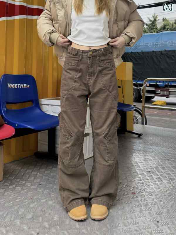 カーゴパンツ　メンズ　レディース XFX アメリカン レトロ ストレート マルチ ポケット オーバー オール レディース ウエスト 調節可能 カジュアル ワイド レッグ ストリート パンツ