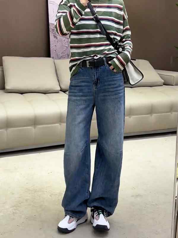 レディース ファッション オシャレ カワイイ シンプル 人カワイイ きいサイズ ブルー ウォッシュ ジーンズ パンツ ハイウエスト 5,850円