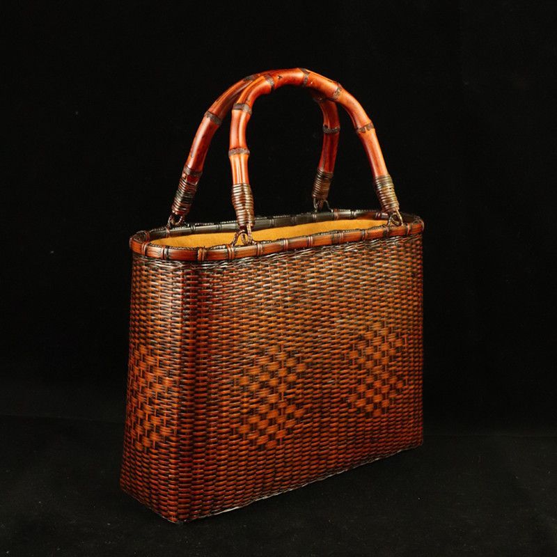 極美品 新品未使用 竹編みハンドバッグ 職人手作り 小物収納かご 母の日ギフト 贈り物にも 和風竹細工 手提げバッグ