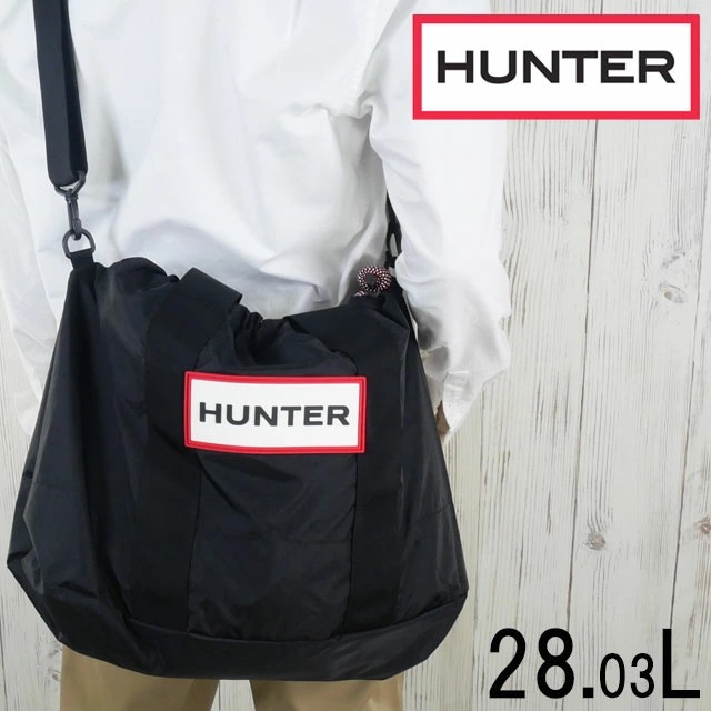 ハンター ボストンバッグ メンズ トラベル リップストップ ホールドオール レディース バッグ 肩掛け 斜め掛け 旅行 かばん バック UBW3603NRS ブラック/レッドボックス ロゴ 黒 2WA