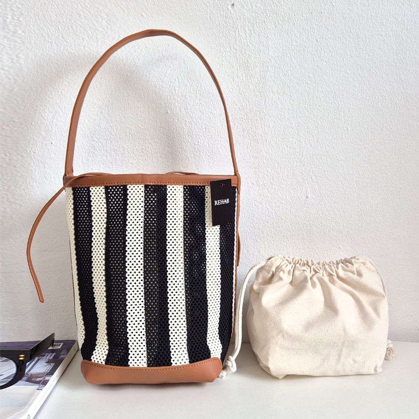Seine Stripe Shoulder Bag - 夏バッグ ラタン風 円筒型 デイリー レディース 旅行用