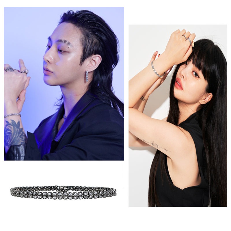 BLACK PURPLE 韓国人気ブランド,黒シルバー ツーライン ブレスレット