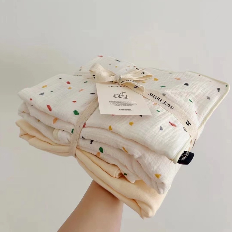 純綿の春夏のロマンチック花火レトロキュート2重ガーゼシーツボックスシーツ掛け布団カバーの4時セット3