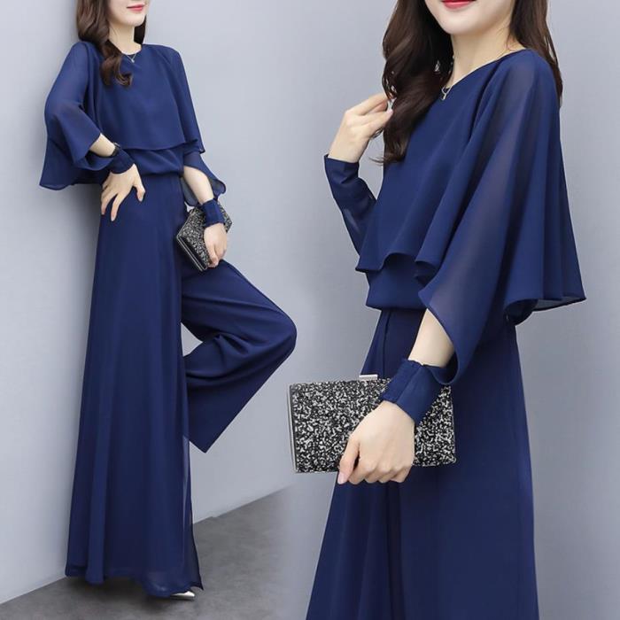 【即日発送】【赤字覚悟】セットアップ きれいめ ロング ぽっちゃり パンツドレス 長袖 秋服 大きいサイズ S M L 2L 3L 結婚式 ドレス ぽっちゃり シフォン ブラウス ワイドパンツ レディ
