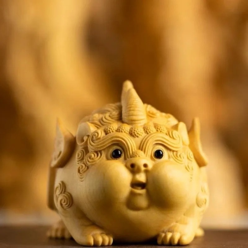 納期14-21日ツゲの木の彫刻固体かわいいペット神の獣シンプルな家庭用デスクトップ装飾工芸品手で遊ぶギフトトレイ装飾品