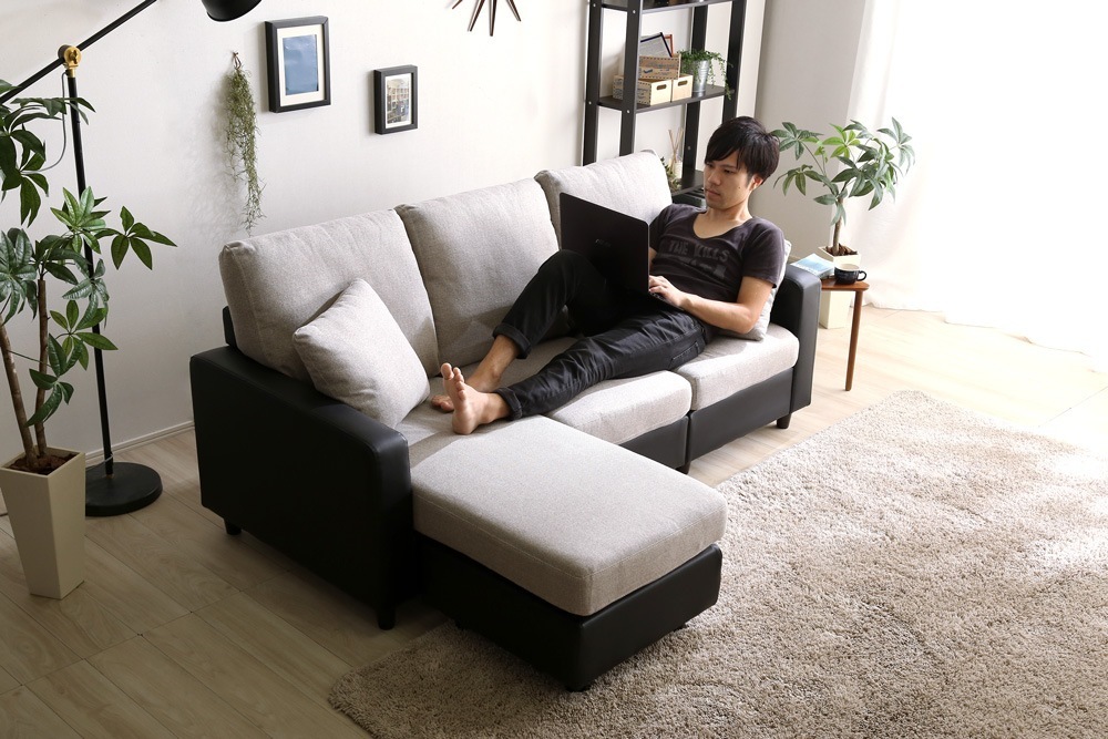 ソファー 3人掛け ポケットコイル オットマン付き フットレスト シンプル おしゃれ 三人用 3人用 レイアウト自在 シンプル ソファ 三人掛け 28,593円