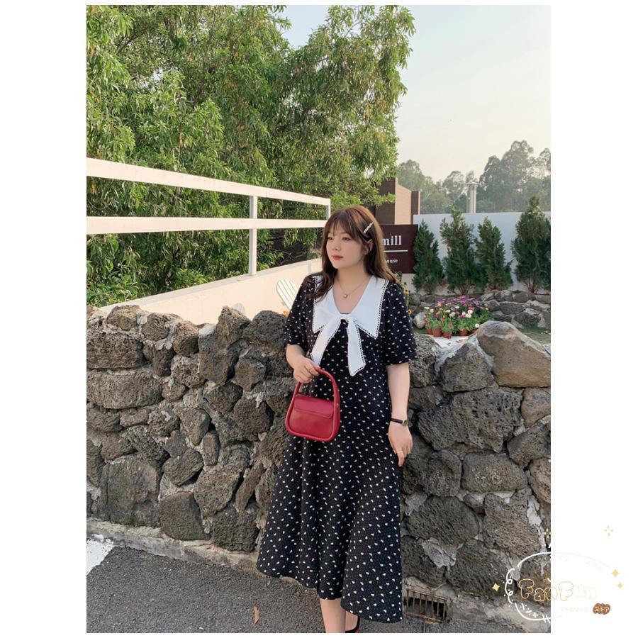 大きいサイズ ワンピース 5xlまで レディース 40代 きれいめ 夏 マキシワンピース 半袖 ドット柄 Vネック パーティードレス