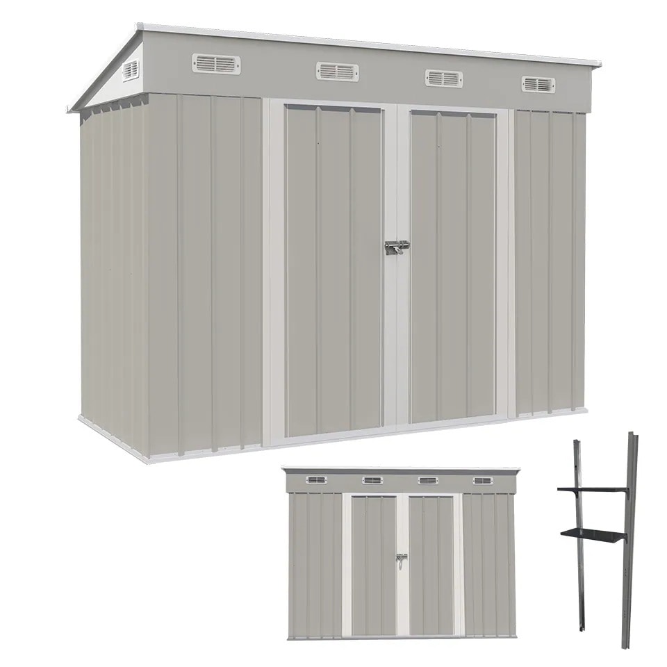 1693【可動棚付き】物置 屋外 スチール 倉庫 床材補強フレーム付き 戸外収納庫 幅270*奥行き126*高189 物置き おしゃれ 大型 収納庫 屋外物置 防さび ベランダ 防水 ドア スチール物