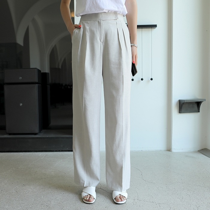 [韓国ファッション] バックゴムウエスト Wタック入り ロングワイドスラックス 5,089円