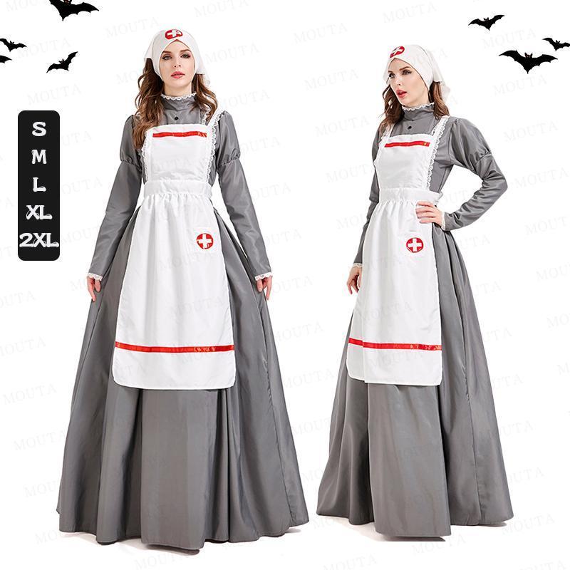 【新タイプ追加】ハロウィン 衣装 ヨーロッパ ナースコスチューム 仮装 ワンピース 大人 ドクターナース 女医 看護婦 レディース ドレス 万聖節 ドレス 北欧 19世紀 コスプレ