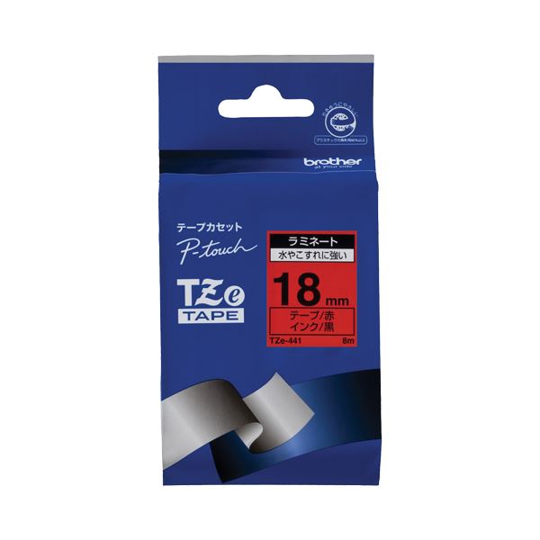 (まとめ) ブラザー BROTHER ピータッチ TZeテープ ラミネートテープ 18mm 赤／黒文字 TZE-441 1個 (×10セット)