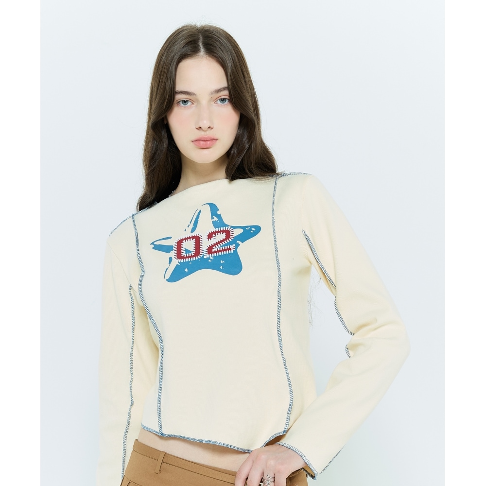 LARTIGENT L6 オーバーロック アンバランス スリーブ Tシャツ(クリーム)