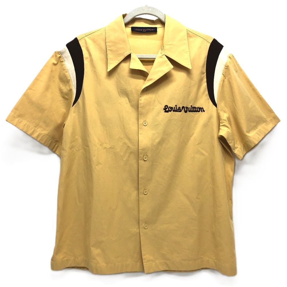 半袖シャツ 1AFQ16 エンブロイダードショートスリーブコットンボウリングシャツ アパレル タイラーコラボ LVジャンピングドッグ 刺繍 トップス コットン ベージュ