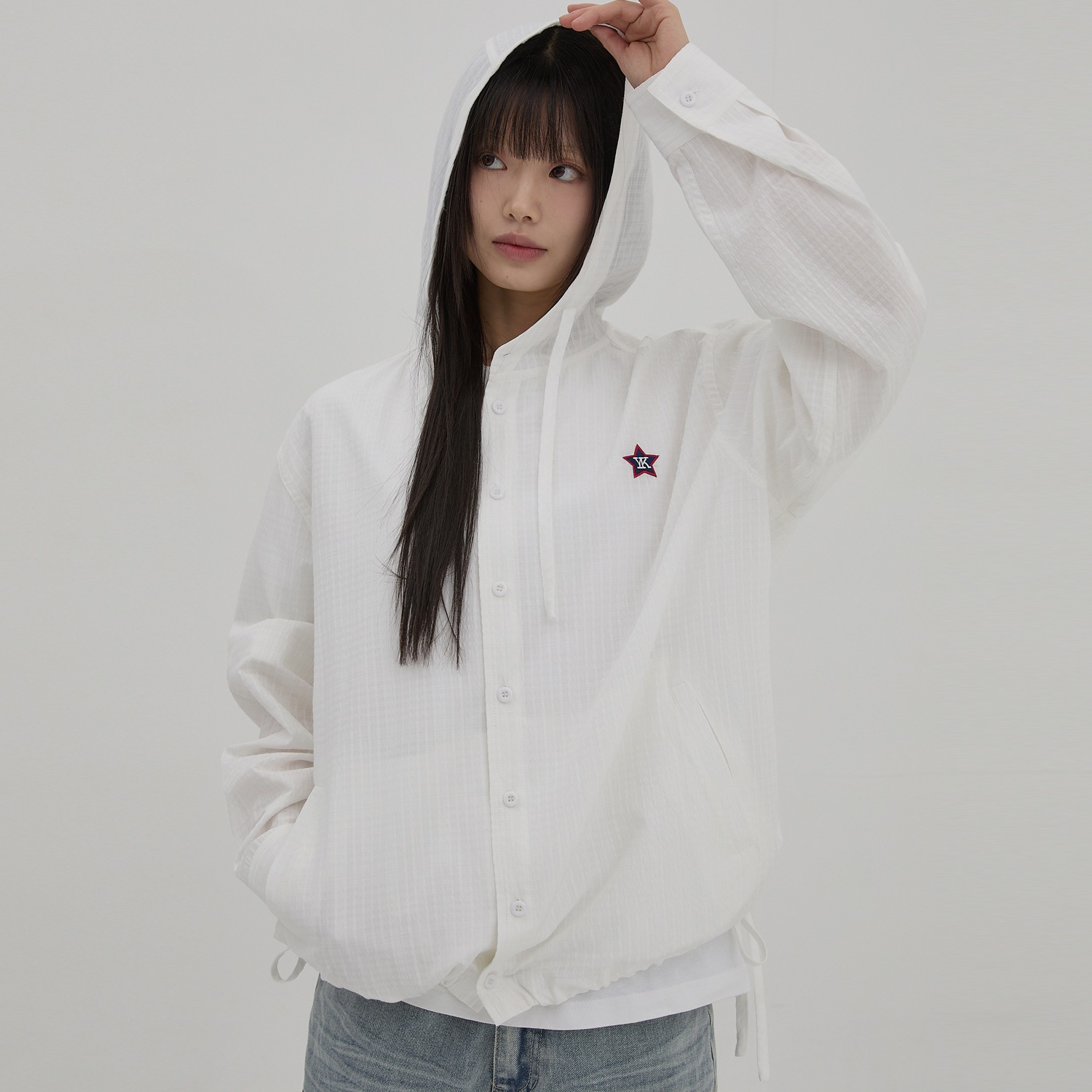 YK Check Hood Shirt WHITE