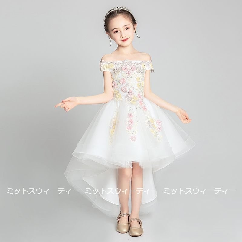 キッズドレス 女の子 子供 ピアノ発表会 フラワー 前ミニドレス ワンピース セレモニー ワンピース