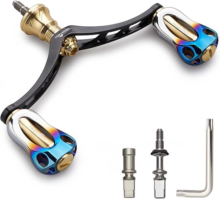 98mm リール ハンドル 22mm ノブ 搭載 シマノ ダイワ 通用 スピニングリール用 Aurora Series - 焼き色 851( ブラック＆ゴールド - 焼き色)