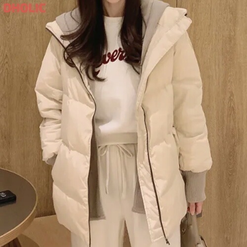 [メガ割りSALE]リブニットフードレイヤードダウンジャンパー