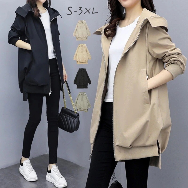 裏地付き 上品 トレンチコート レディース フード付きバーカー ロング丈ジャケット スプリングコート コート ライトアウター 服 韓国風 30代 40代 50代