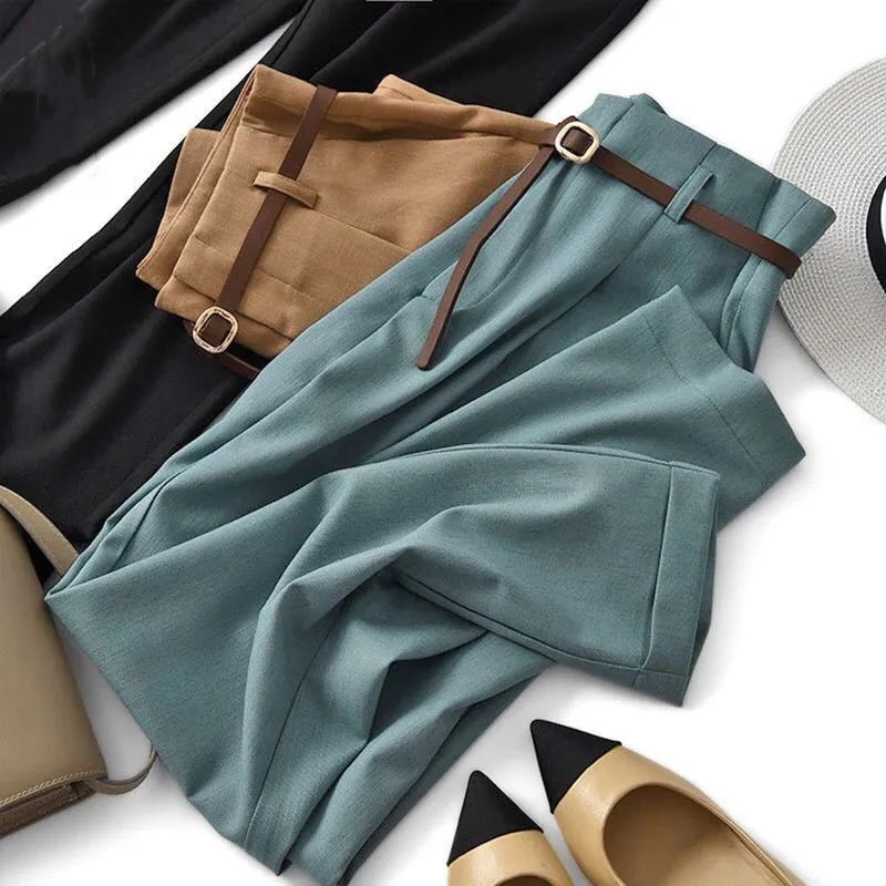 テーパードパンツ脚長効果通勤スーツズボンの2024ストレートのゆったりとしたハイウエストズボンで スラックスパンツ ハーレムパンツ