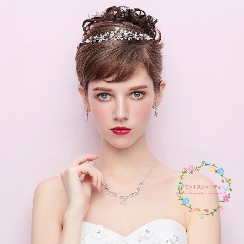 ティアラ クラウン ネックレス ピアス/イヤリング セット 結婚式 髪飾り 花嫁 パーティー 披露宴