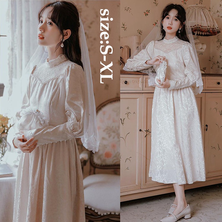 ウェディングドレス ワンピースドレス レディース 2024 春 ドレス ワンピース 長袖 パフスリーブ レース 可愛い オシャレロング丈ワンピース お洒落 ワンピース 着痩せ 20代 30代 40代 7,480円