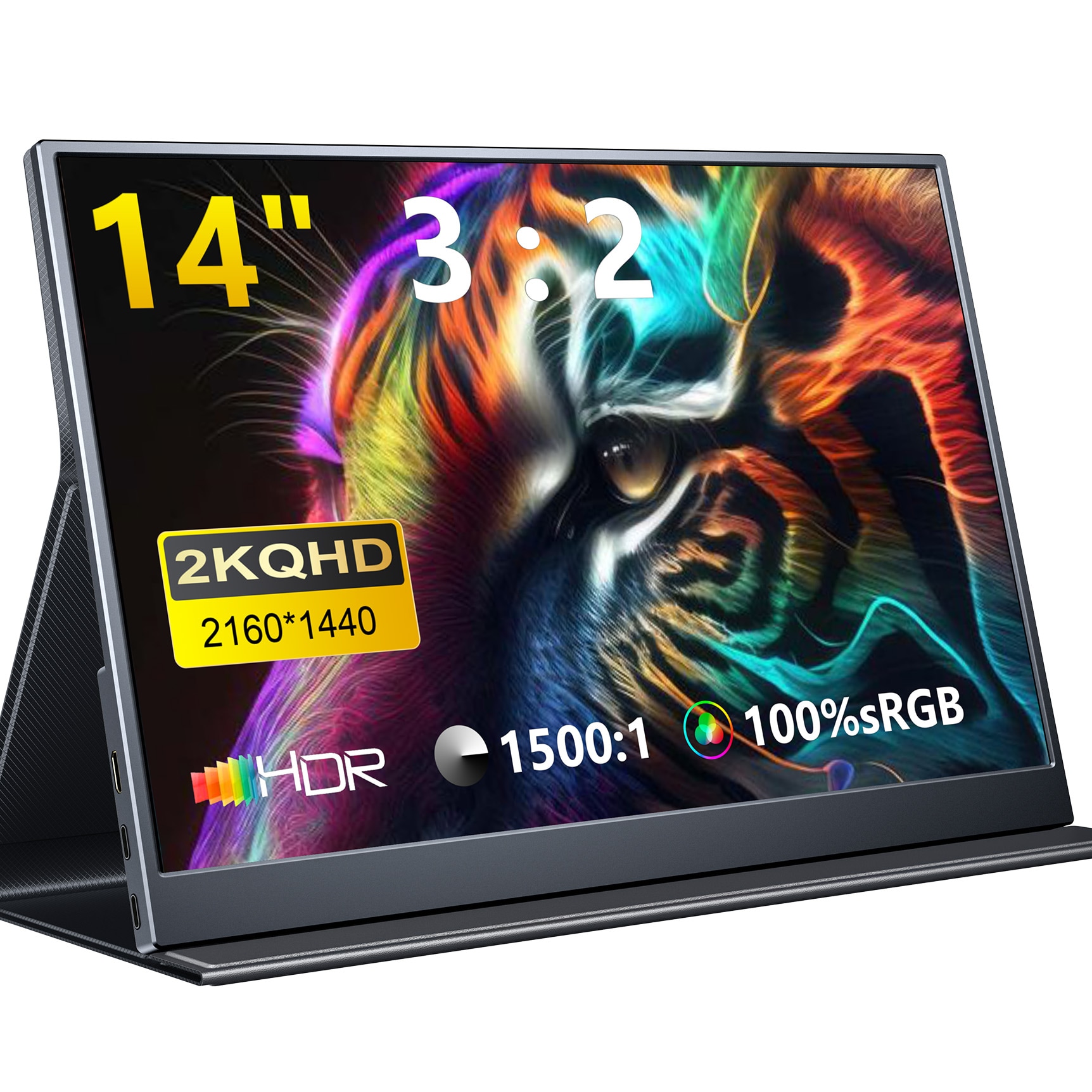 モバイルモニター 14インチ 2K 3:2 IPSパネル 2160x1440P ゲームモニター 100%sRGB 330cd/m輝度 HDR マルチモニター 超薄型持ち運び 保護カバー