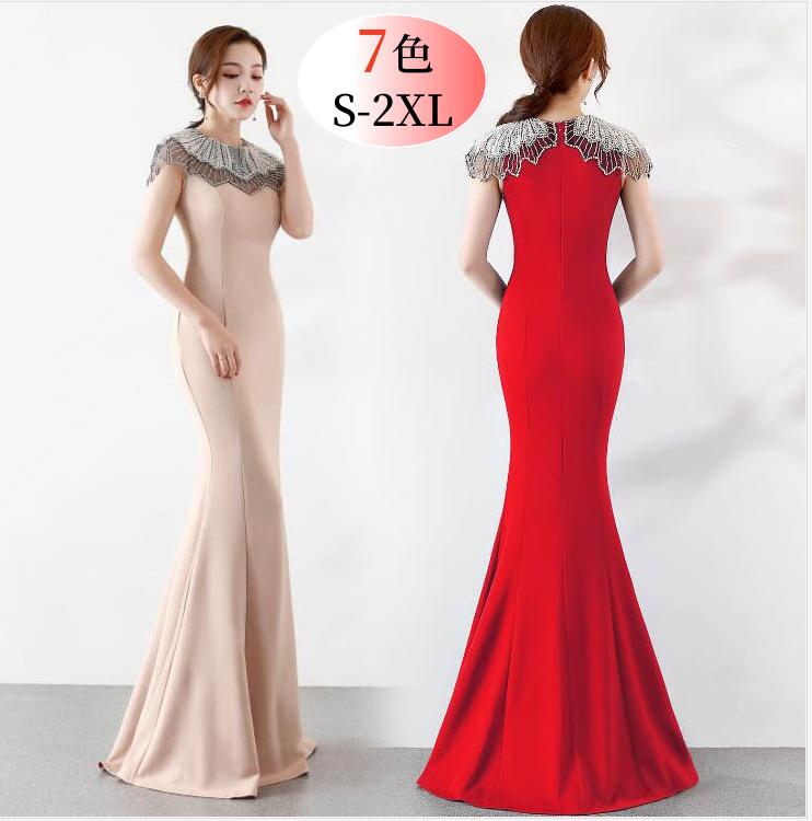 パーティードレス ロング丈ワンピース 結婚式 ロングドレス 演奏会ドレス 着痩せ ピアノ 発表会 7色お揃い ワンピース ドレス 披露宴 二次会 キャバドレス シンプル タイトワンピース 30代 40