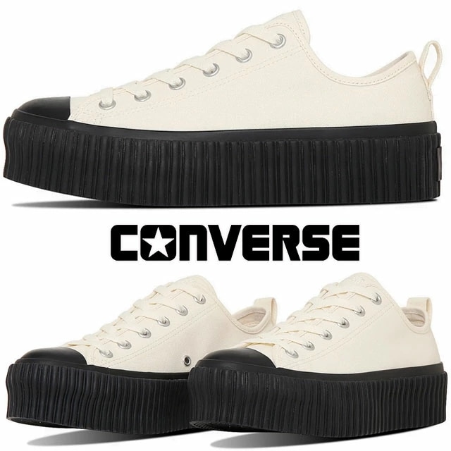 コンバース スニーカー 厚底 レディース オールスター （Ｒ） リフテッド リブテープ OX キャンバススニーカー 白 靴 チャンキーソール カジュアルシューズ ローカット 紐 ホワイト/ブラック c