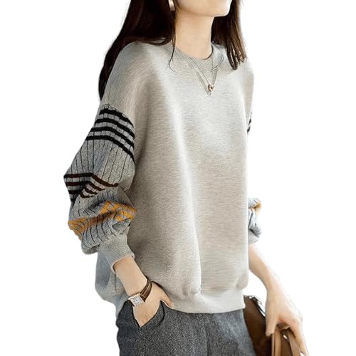 トレーナー レディース 切り替え クルーネック トップス ゆったり 可愛い 切り替え 長袖 トップス カジュアル プルオーバー 秋 冬 M L XLその他