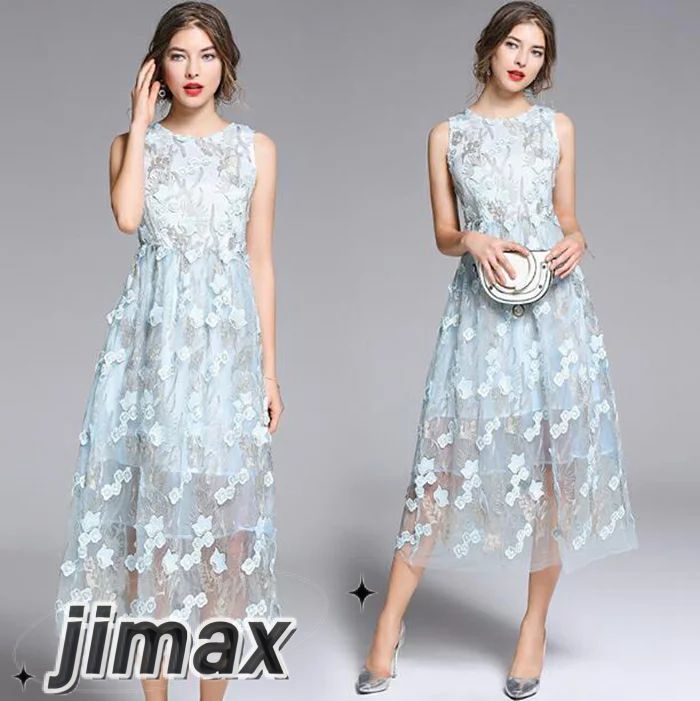 パーティードレス ミモレ丈 花柄刺繍ワンピース 20代 30代 40代 ノースリーブ レディース 結婚式 ミモレ丈 ワンピース 結婚式 二次会 謝恩会 成人式 同窓会 フォーマルドレス お呼ばれ フォ