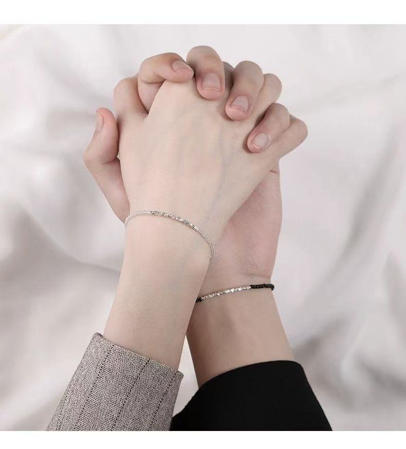 カップルブレスレット ペア ミニマルデザイン シルバーチップ 純銀 S999 ブレスレット / ハンドコード 誕生日プレゼント バレンタインデー　彼氏 / 彼女向け