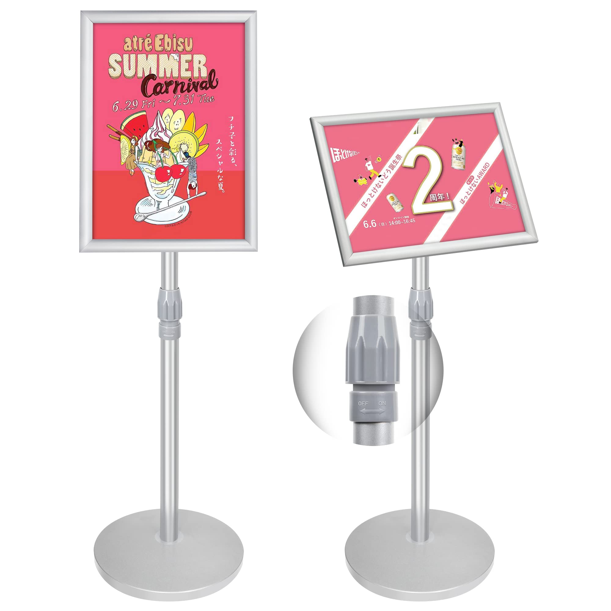 VAIIGO 重い案内板 スタンドボード A3サイズ立て看板 高さ調節可能メニュースタンド 会社案内の情報板 お知らせボード 掲示板スタンド お店の看板 屋内屋外対応 防風タイプ 店舗用看板（シルバー