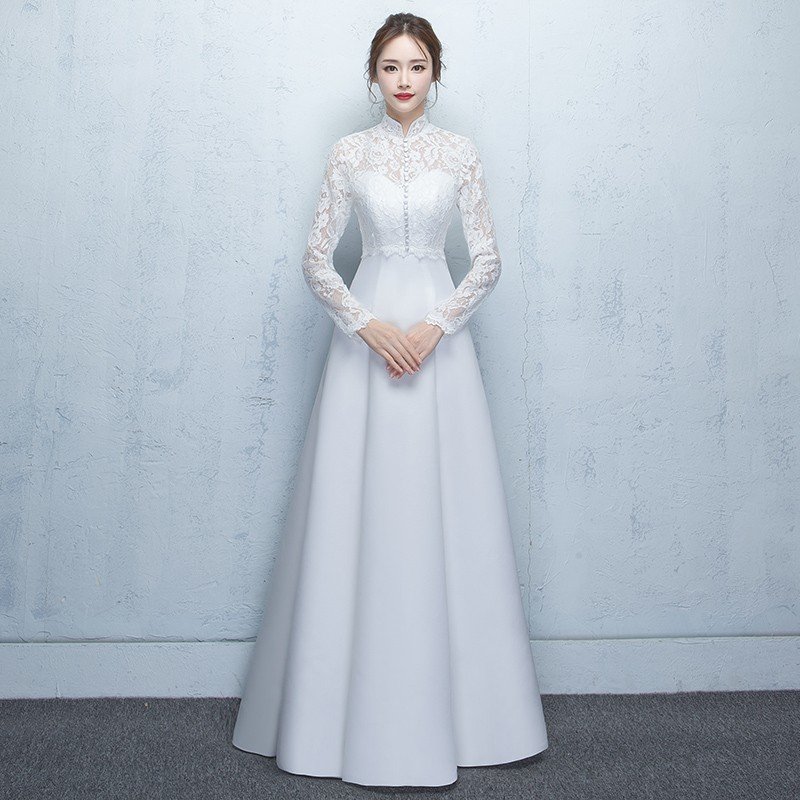 ウエディングドレス 安い Aラインドレス 結婚式 二次会 ロング 花嫁 パーティードレス 長袖 秋冬