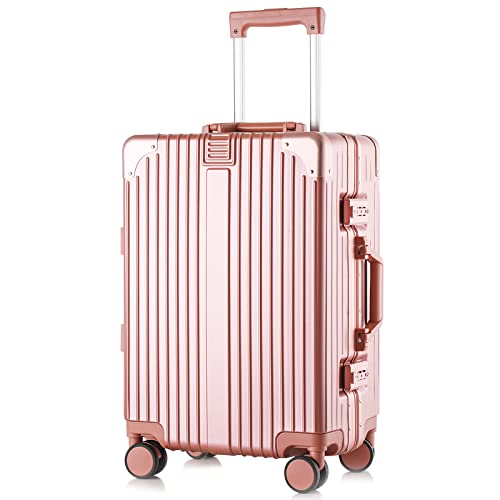 [ISUKI] スーツケース キャリーケース アルミフレーム 機内持込 大型 キャリーバッグ 軽量 キャリーバック 静音 TSAロック 人気色 ビジネス 旅行出張 ローズゴールド RoseGold S