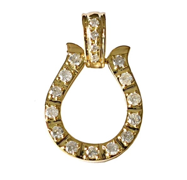 【日本製】K18 馬蹄モチーフ ペンダントトップ 天然ダイヤモンド0.3ct ユニセックス／18金 ホースシュー