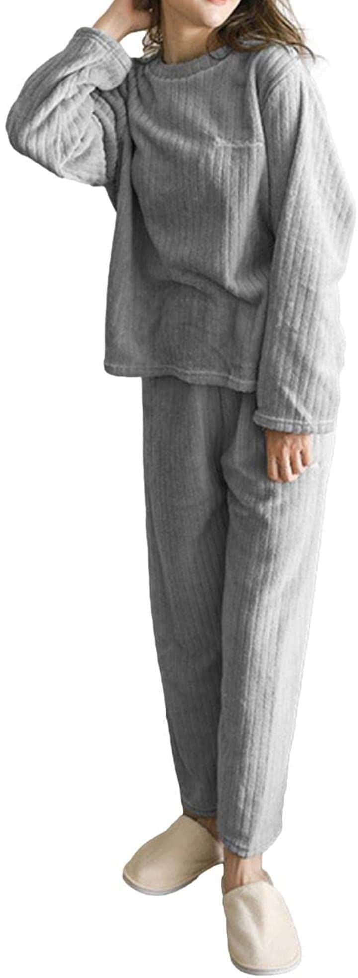 上下 セット もこもこ ルームウェア レディース パジャマ おしゃれ 暖かい 部屋着(グレー, Free Size)