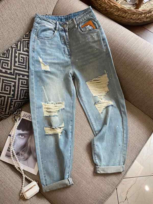 【送料無料】レディース ファッション オシャレ カワイイ シンプル 人カワイイ きいサイズ ドリル リップド ストレート レッグ ジーンズ ハイウエスト スリム パンツ