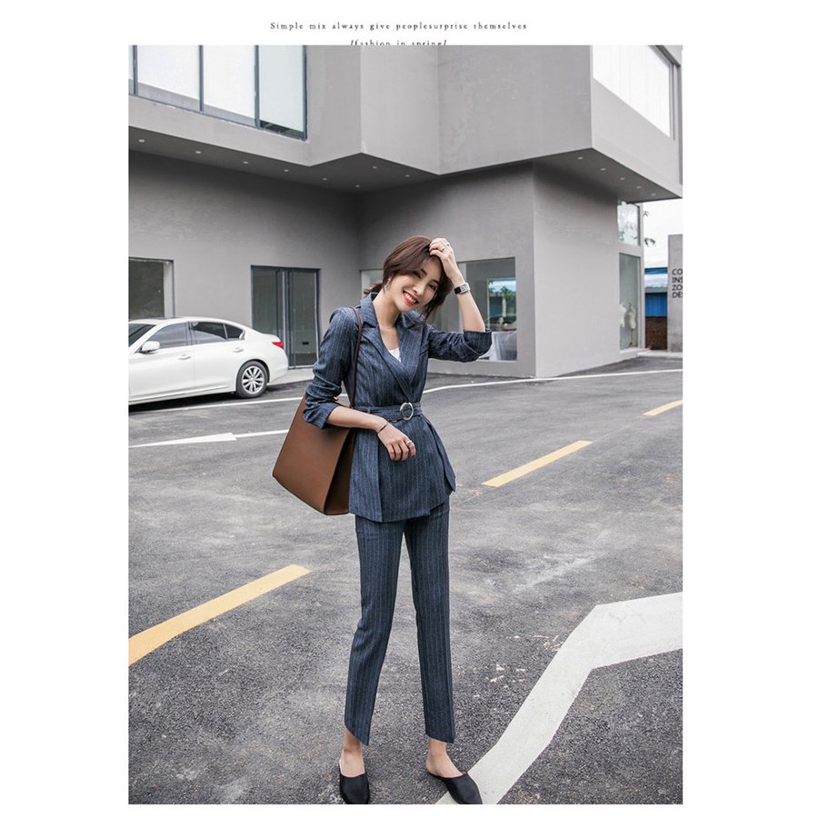 お年玉セール特価 女性 セレモニースーツベルト スーツ フォーマル 長袖ストライプ セットアップ レディース スーツ ブレザー 送料無料 結婚式 オフィス新作 通勤 スーツ パンツスーツ サイズ S Colson Ctb Be