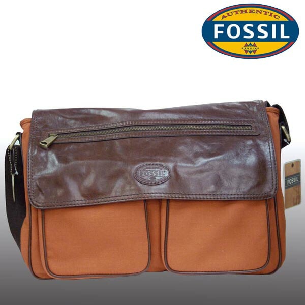 フォッシル ショルダーバッグ メンズ レディース 兼用 レザー キャンバス コンビ バッグ ブラウン FOSSIL インポート ファッション ブランド ストリート サーフ カジュアル アメカジ セレカ
