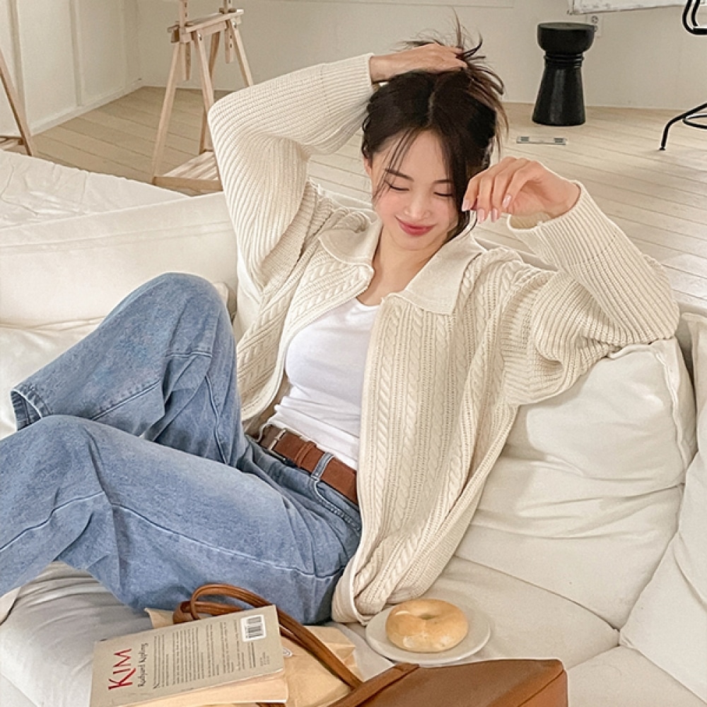 (JSTYLEのイーブレット) イーブレットニードオンケーブルカラーニットジップアップ Jスタイル