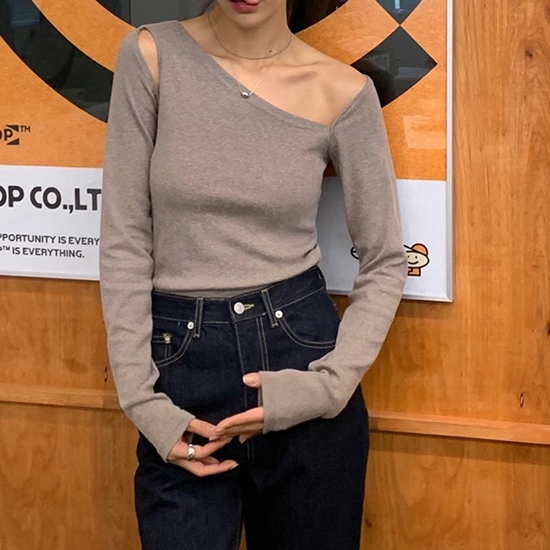 OH0010 スリット アンバランス カットソー 2色